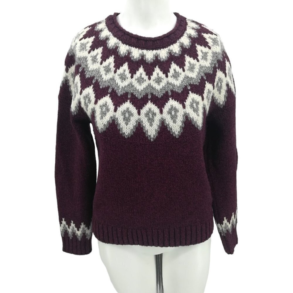 LL Bean Fair Isle Lambs Wool Womans Sweater Size XS Petite Nordic Pullover
